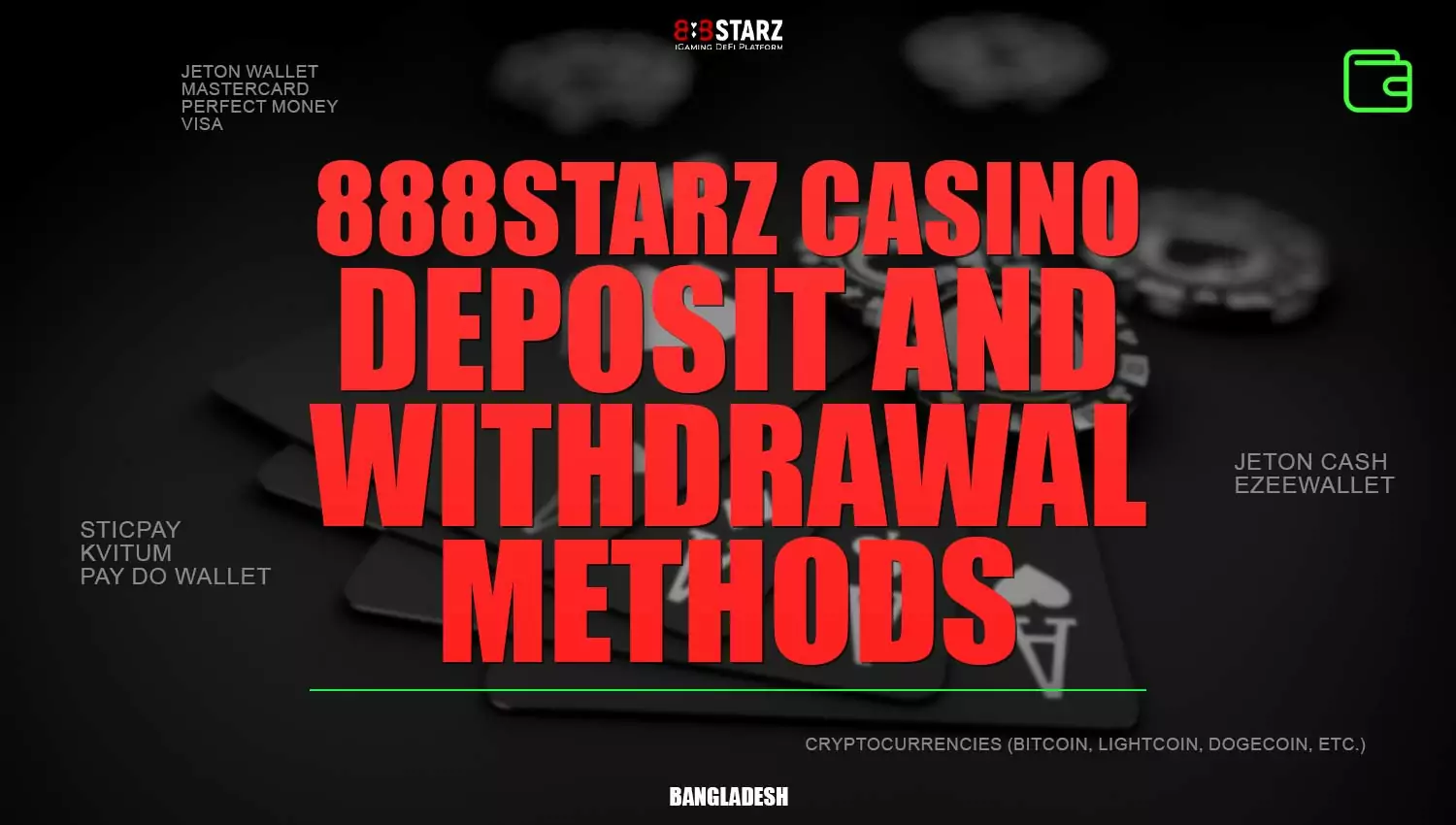 Transaction methods available on the 888Starz platform.