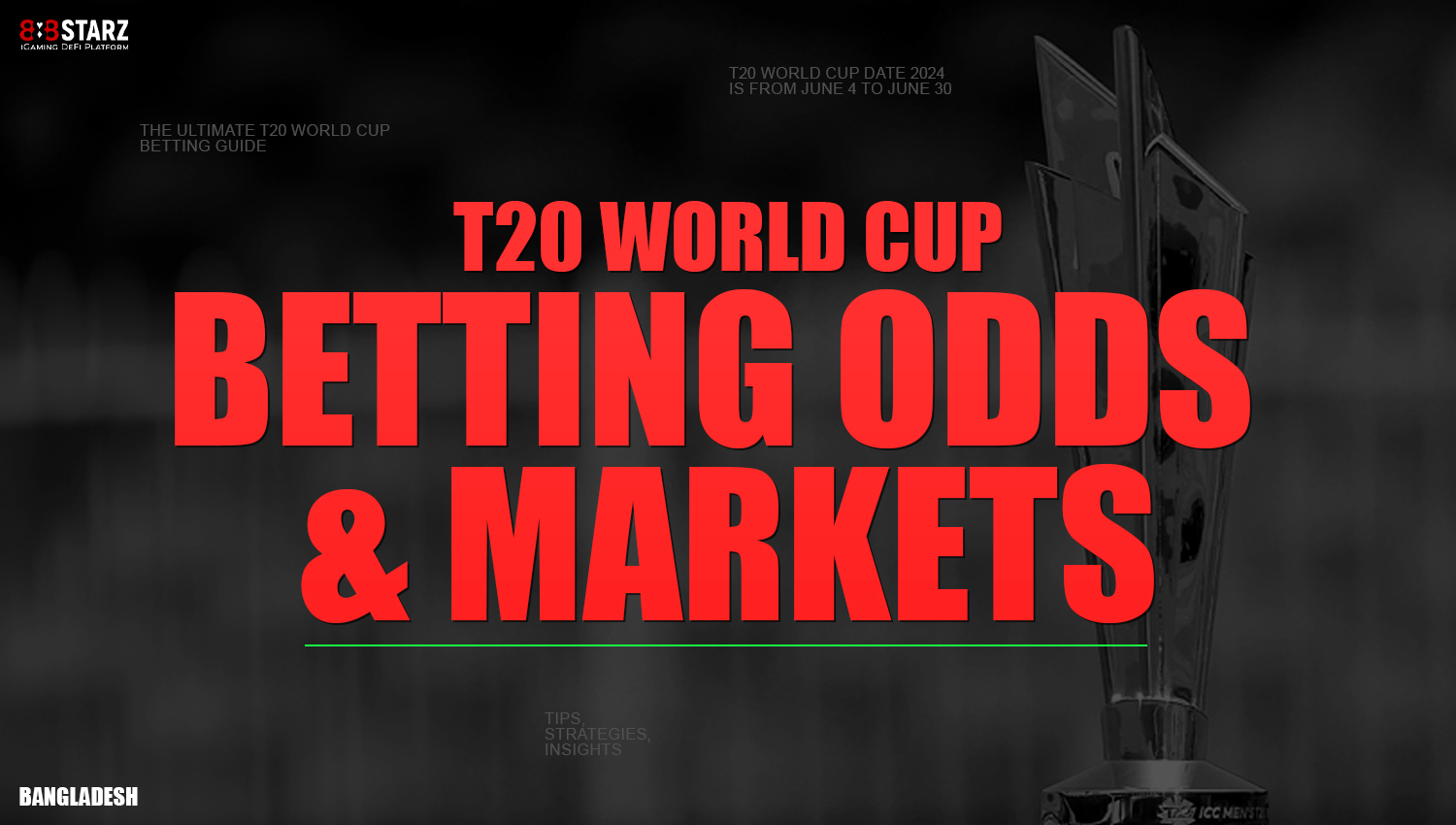 Betting odds and options available for ICC T20 World Cup 2024 on 888starz bookmaker's platform